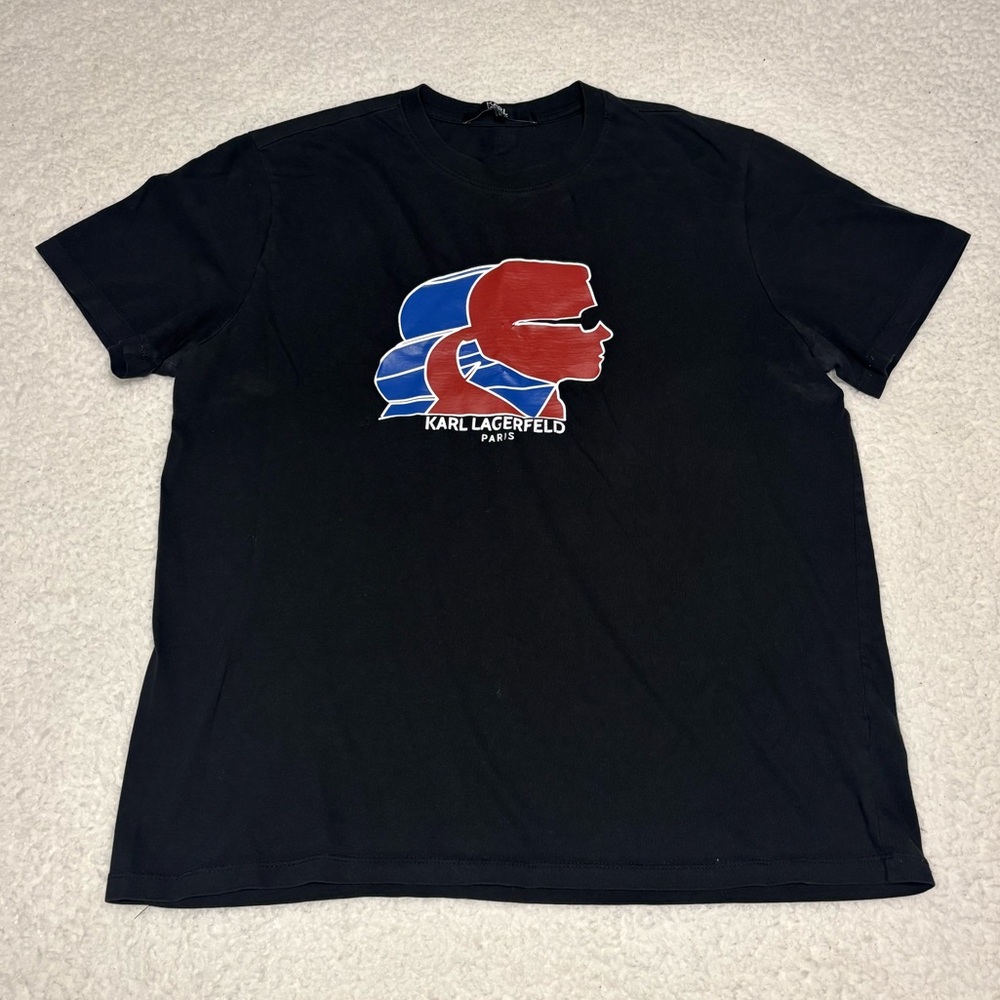 Karl Lagerfeld Black Tee with Red and Blue Design